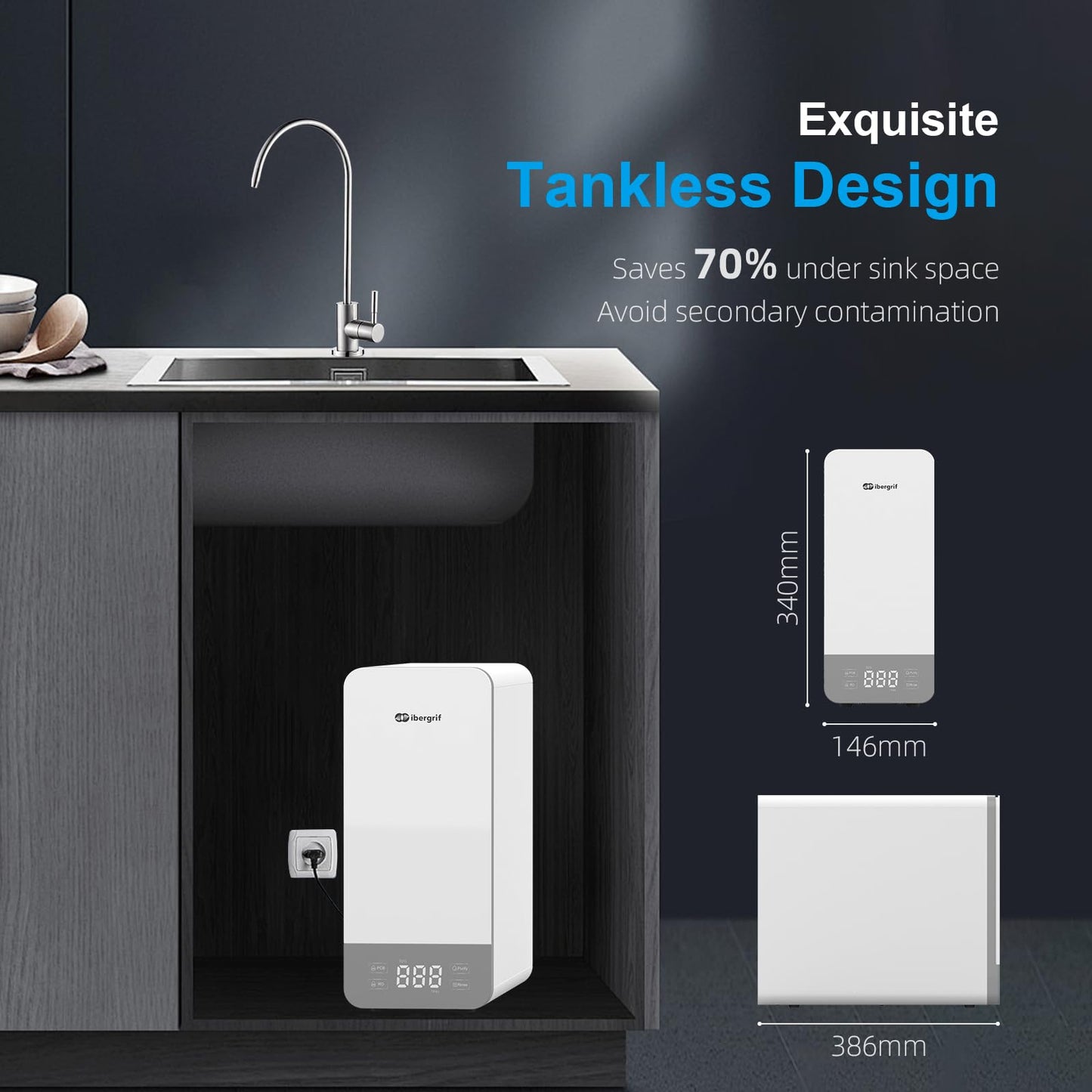 Ibergrif Ósmosis Inversa 5 Etapas Sin Tanque, Debajo del Fregadero, Reduce TDS y PFAS, Instalación Rápida, Blanco M91008-600