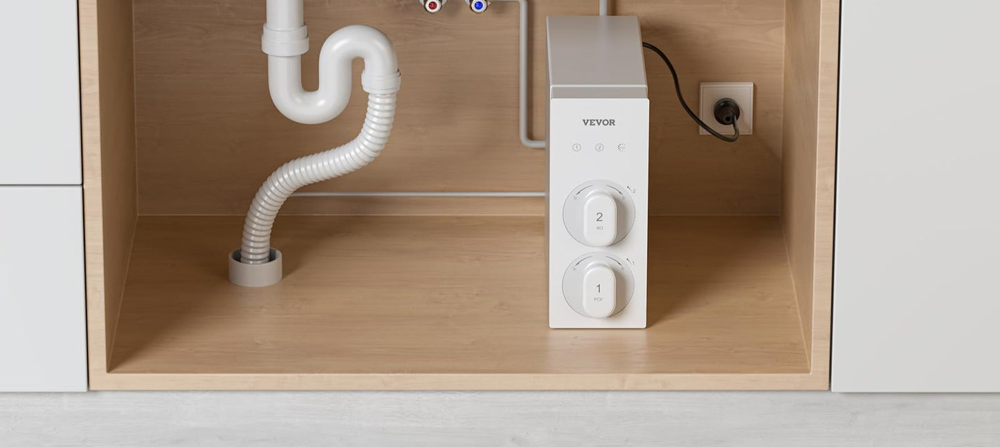VEVOR Sistema de ósmosis inversa 8 etapas sin tanque 600 GPD, filtro de agua con grifo de pantalla inteligente, 2:1 puro a drenaje, compacto