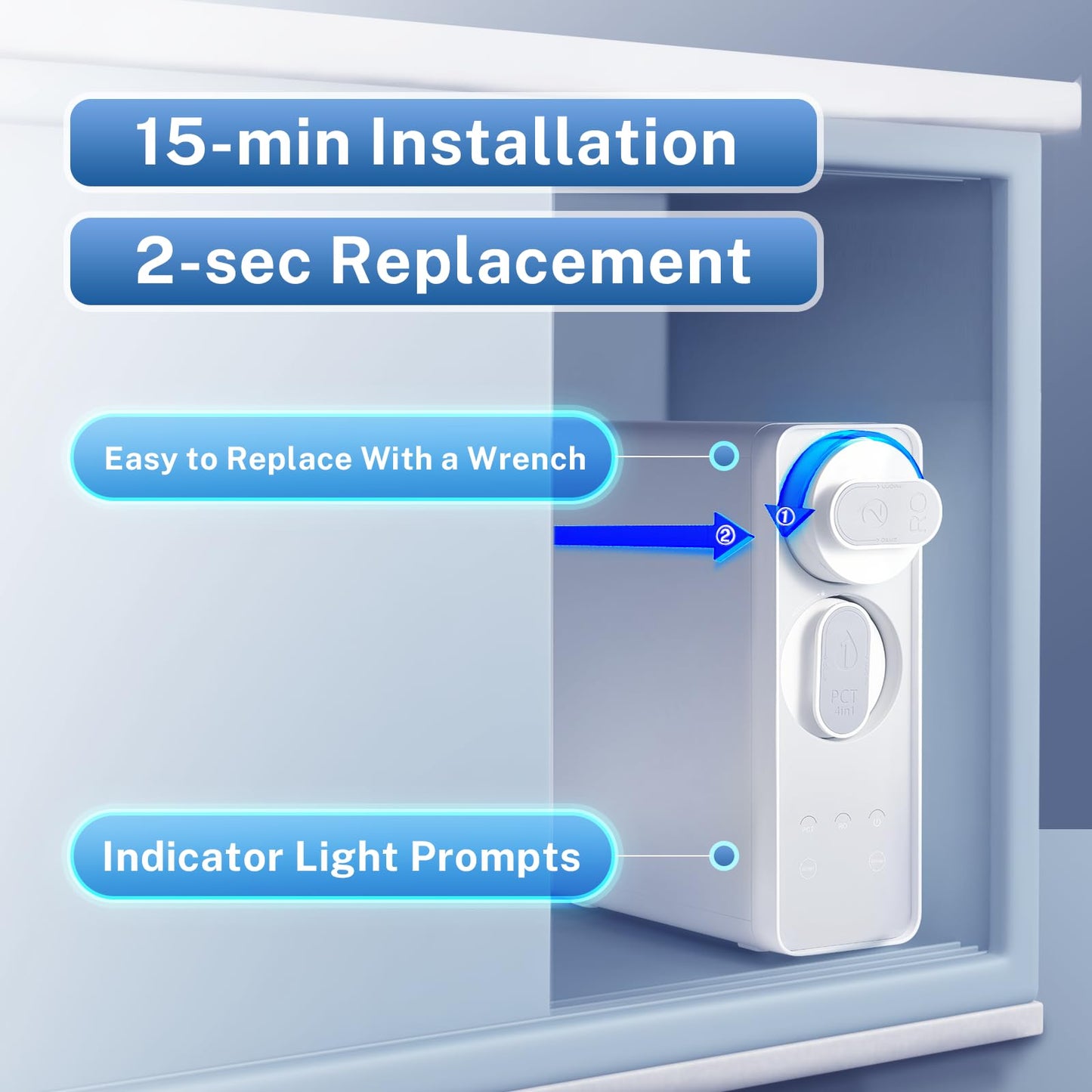 iSpring RO400EU Sistema de ósmosis inversa 400GPD sin tanque, filtro de agua bajo fregadero, 2:1 puro a drenaje, reduce TDS de forma efectiva