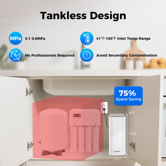 VonWater Sistema de ósmosis inversa 600GPD todo en 1 bajo fregadero, sin tanque, multietapa, reduce TDS y PFAS, certificación NSF/ANSI 372, FCC, FDA