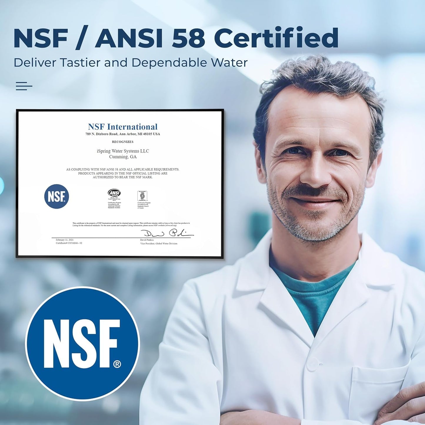 iSpring RO500 Sistema De Filtración De Agua Por Ósmosis Inversa Sin Tanque, Flujo Rápido De 500 GPD, Grifo Inteligente Con Monitoreo De TDS