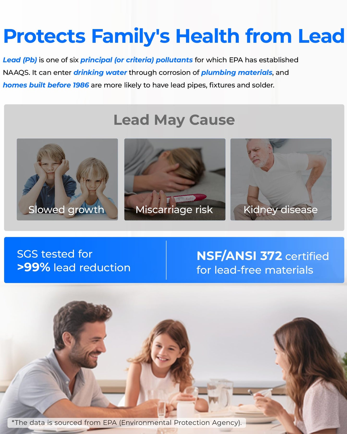 Waterdrop Sistema de ósmosis inversa 800 GPD sin tanque, flujo rápido 3:1 puro a drenaje, reducción de TDS, certificado NSF/ANSI 58, bajo fregadero