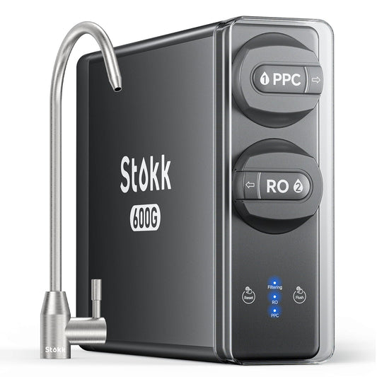 Stokk S1 Pro Sistema de ósmosis inversa 8 etapas sin tanque 600 GPD, filtro de agua RO bajo fregadero, reduce PFAS y TDS, 2:1 puro a drenaje, gris