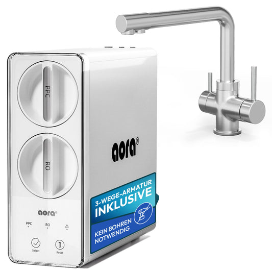 Giulia-L GT600 Sistema de ósmosis inversa con grifo 3 vías de acero inoxidable sin taladrar, 8 etapas, cambio de filtro en 3s, agua pura