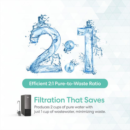 Brio Aquus Sistema de filtración de agua sin tanque de ósmosis inversa con grifo inteligente, 800 galones por día, 2:1 puro para drenar