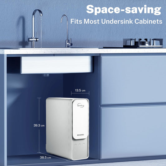 iSpring RO400EU Sistema de ósmosis inversa 400GPD sin tanque, filtro de agua bajo fregadero, 2:1 puro a drenaje, reduce TDS de forma efectiva