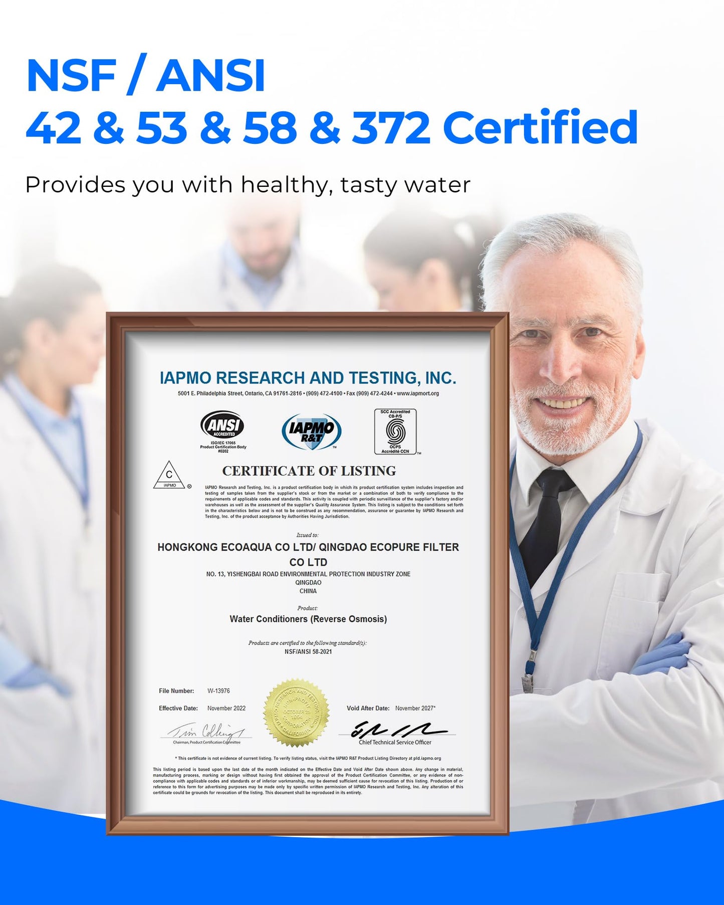 Waterdrop Sistema de ósmosis inversa 800 GPD sin tanque, flujo rápido 3:1 puro a drenaje, reducción de TDS, certificado NSF/ANSI 58, bajo fregadero