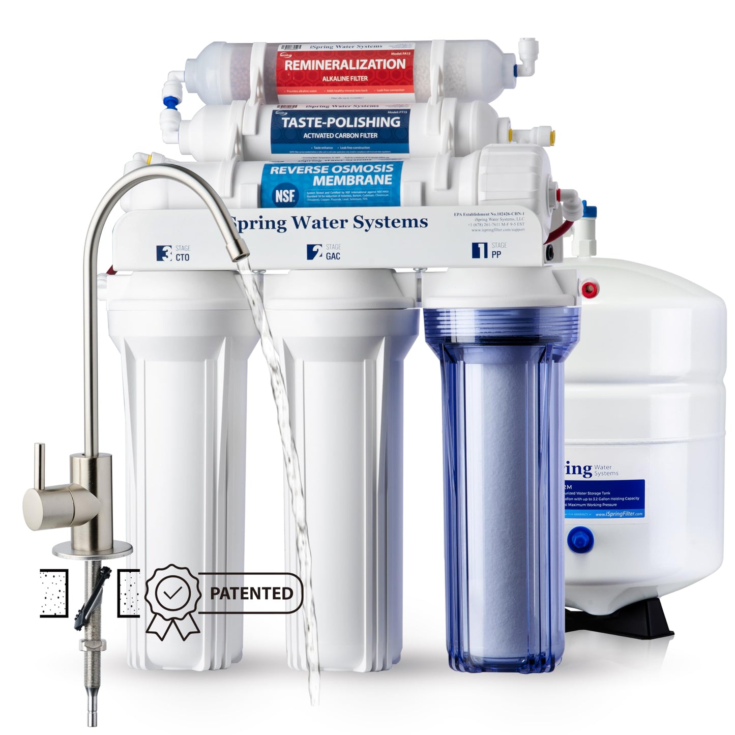 iSpring RCC7AK Ósmosis Inversa 6 Etapas 75 GPD con Remineralización PH+, NSF 58, Bajo Fregadero, Grifo Patentado, Fácil Instalación