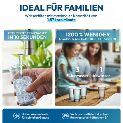 Giulia-L GT600 Sistema de ósmosis inversa con grifo 3 vías de acero inoxidable sin taladrar, 8 etapas, cambio de filtro en 3s, agua pura