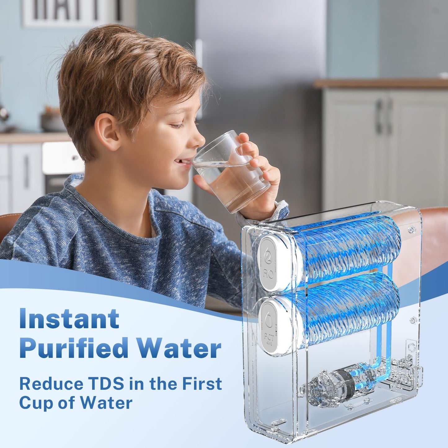 iSpring RO400EU Sistema de ósmosis inversa 400GPD sin tanque, filtro de agua bajo fregadero, 2:1 puro a drenaje, reduce TDS de forma efectiva